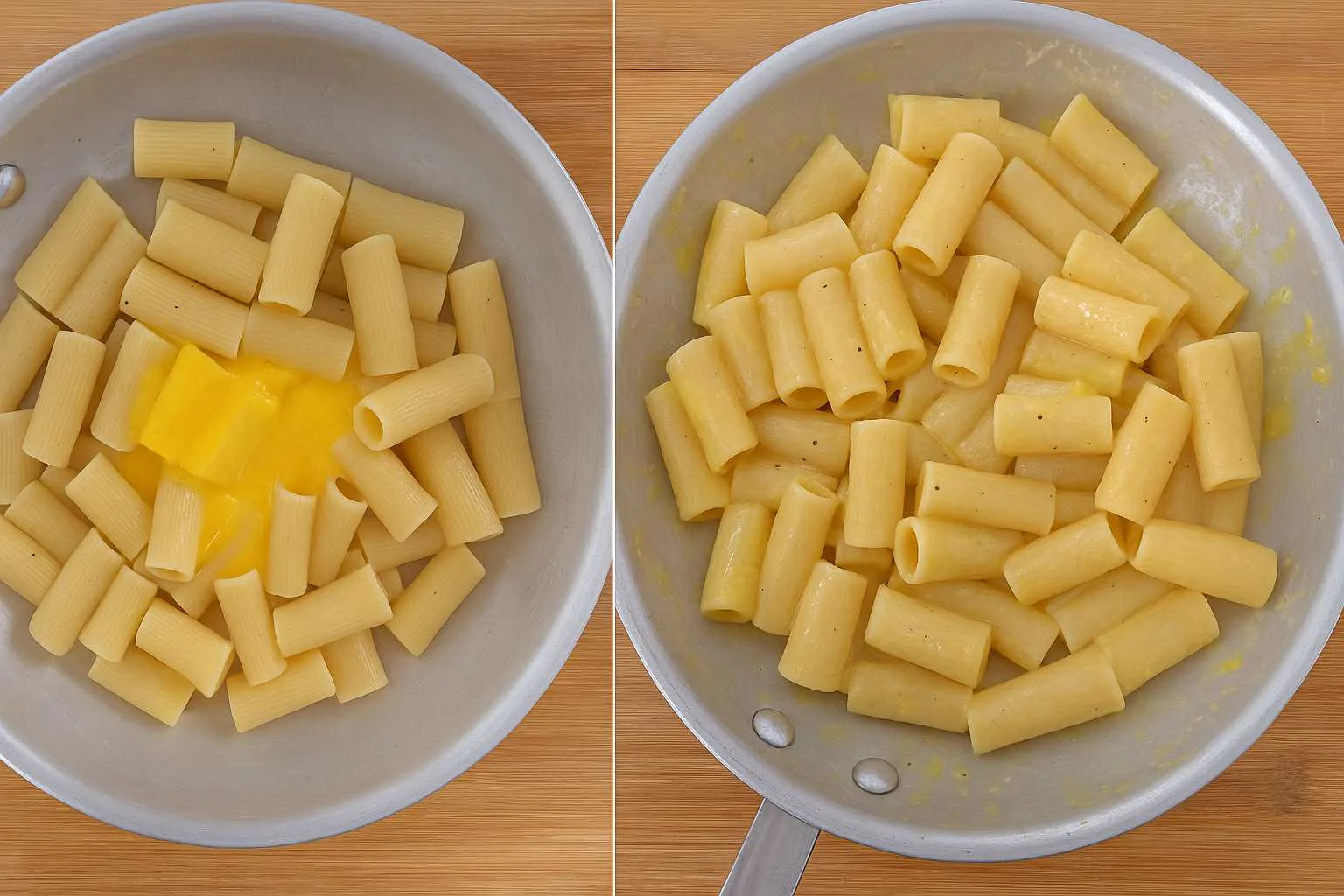 Mantecatura della carbonara: la crema deve restare fluida in padella