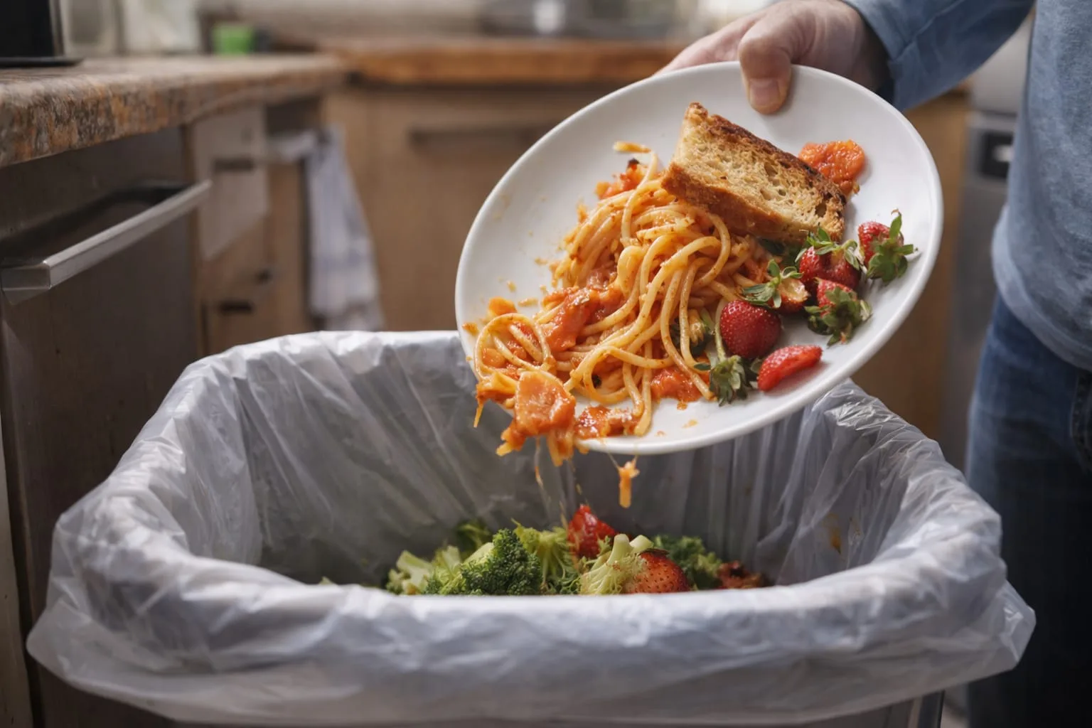 Buttare cibo ancora buono nel bidone della cucina