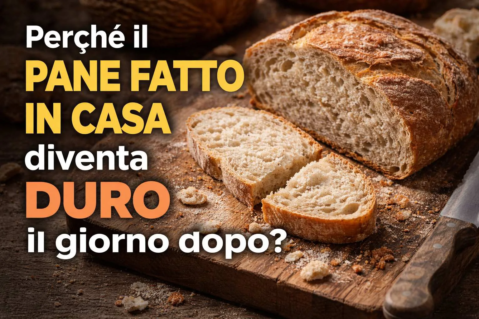 Pane fatto in casa diventato duro il giorno dopo su tagliere