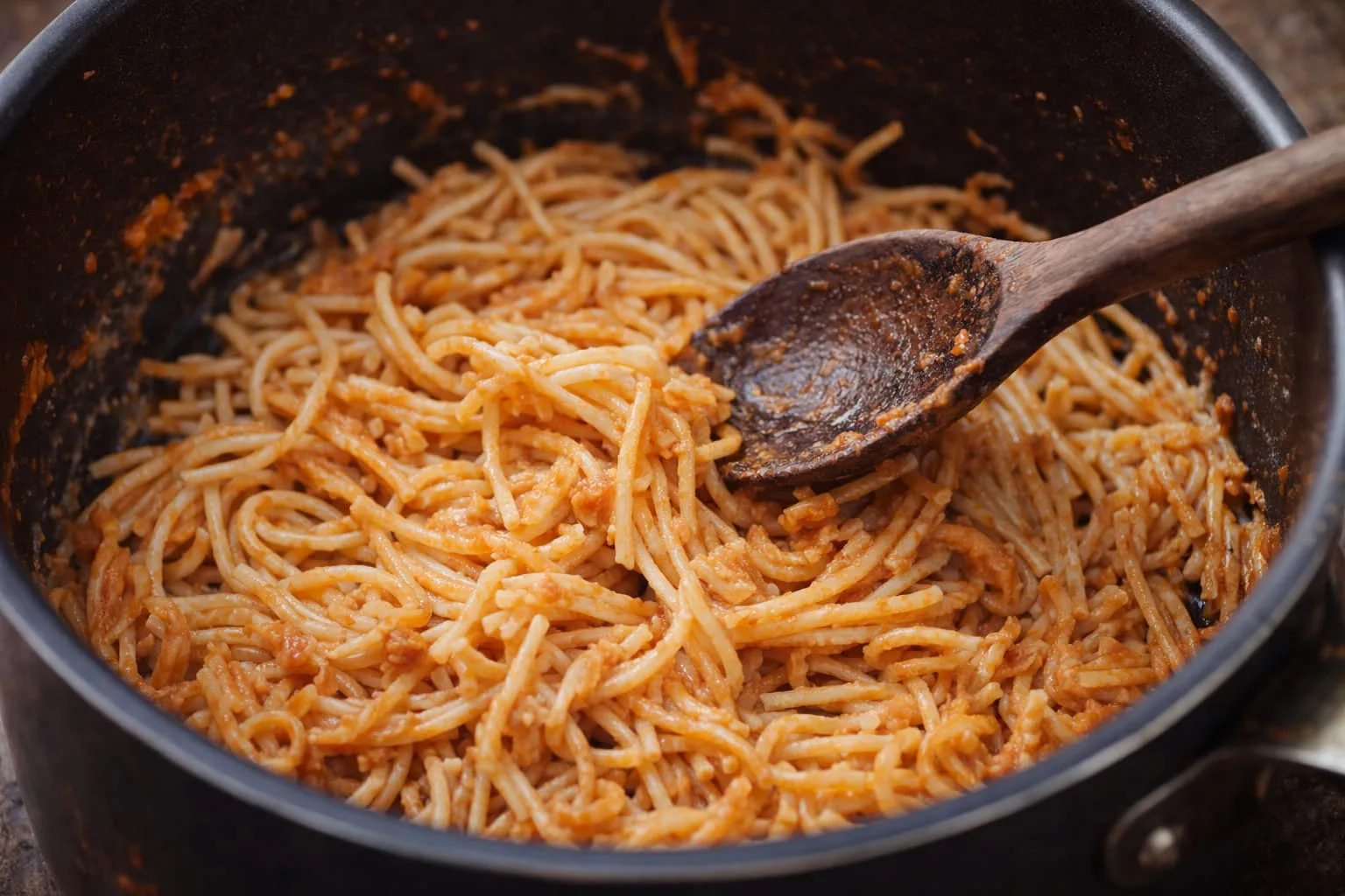 Pasta avanzata riscaldata in padella diventata secca e collosa