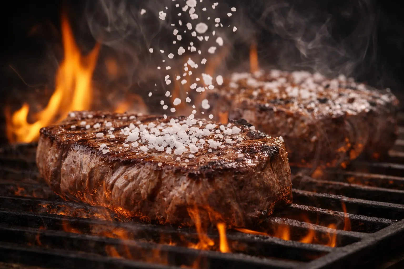 Carne sulla griglia mentre viene salata: differenza tra salare prima o dopo la cottura