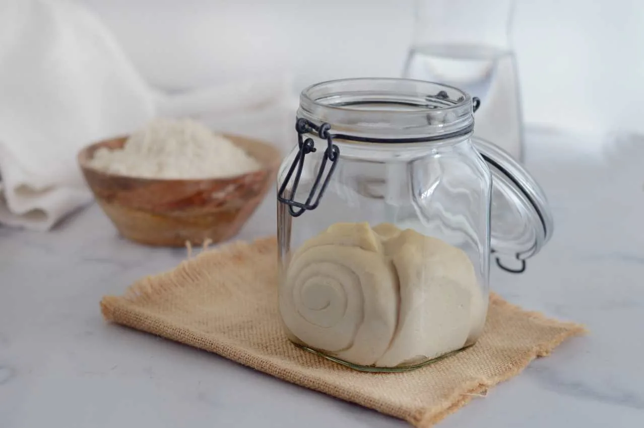 lievito madre fatto in casa con impasto fermentato e alveolato