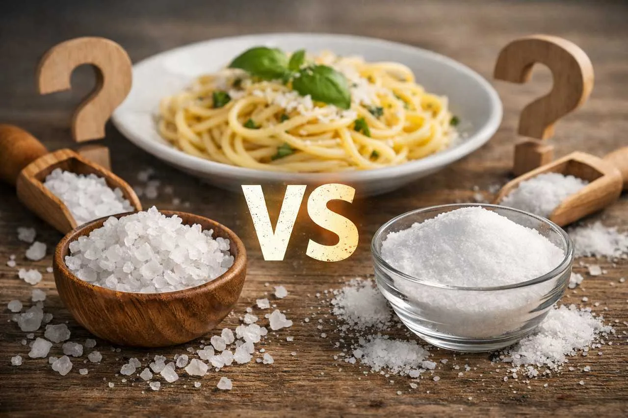 sale grosso e sale fino a confronto per salare l'acqua della pasta