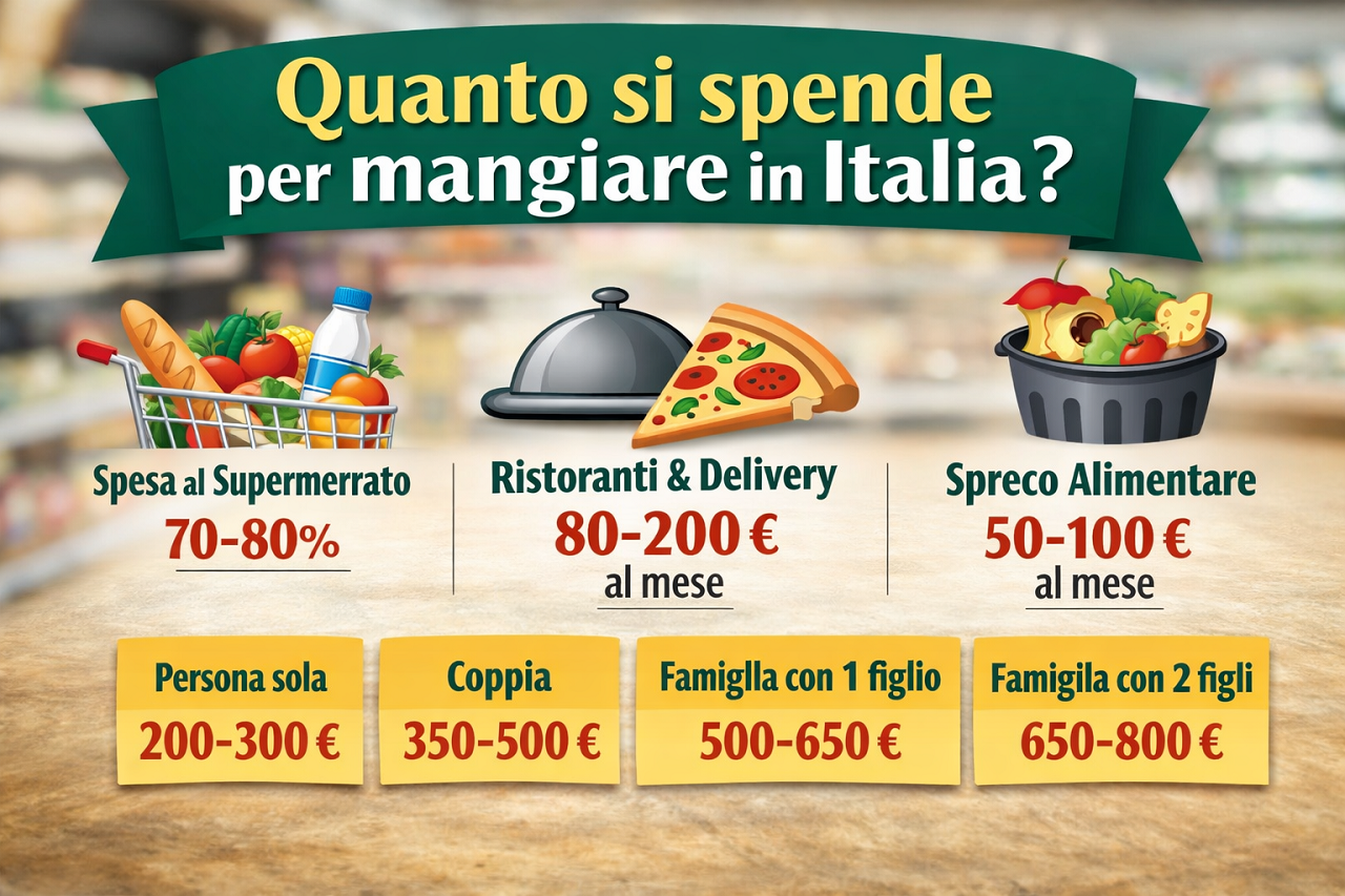 spesa alimentare media mensile delle famiglie italiane tra supermercato ristoranti e spreco