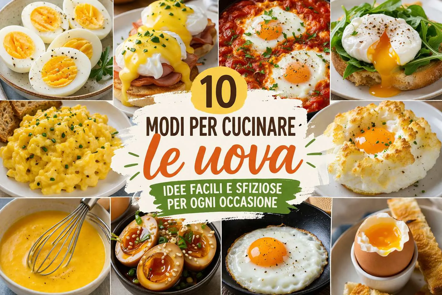 10 modi per cucinare le uova con diverse preparazioni come sode strapazzate al tegamino e benedict