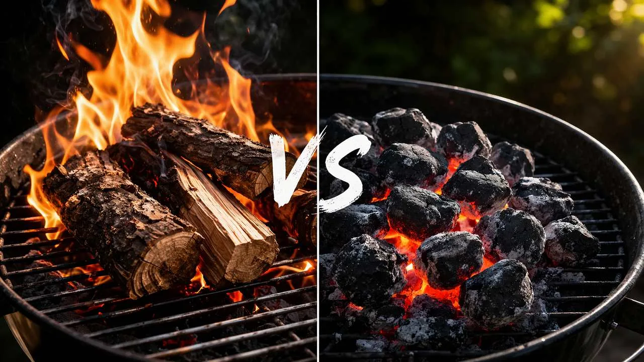 griglia divisa tra legna e carbonella confronto visivo tra i due tipi di brace