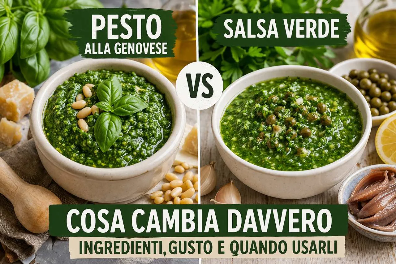 confronto tra pesto alla genovese e salsa verde con ingredienti e differenze visive